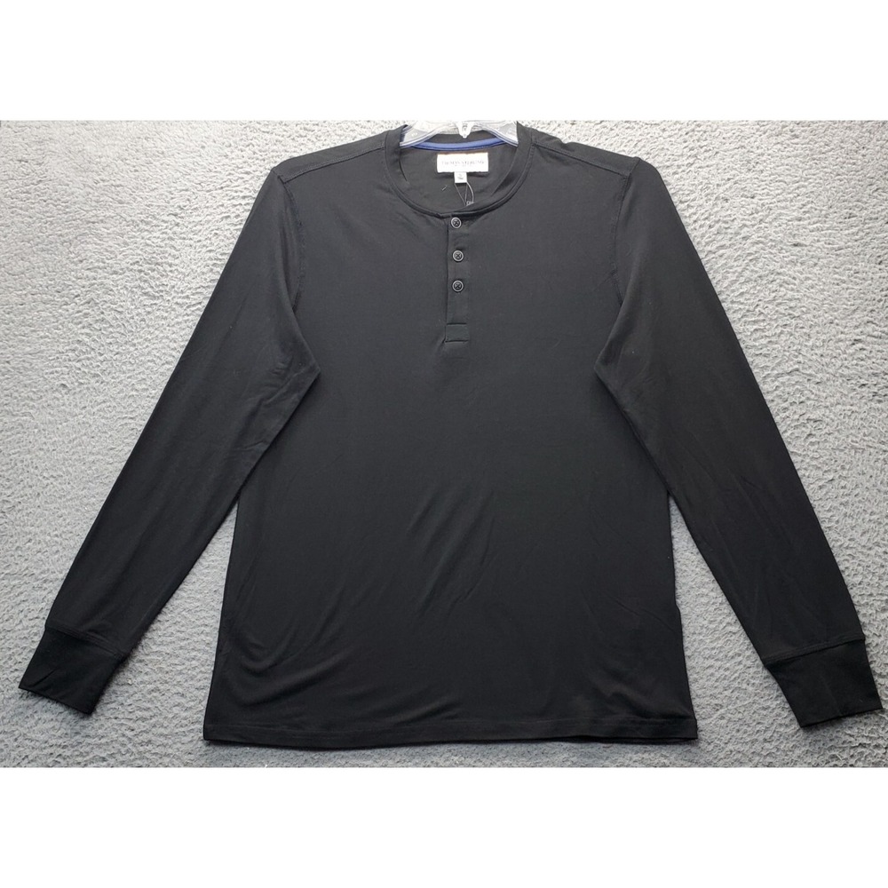 Thomas Sterling London New York Henley Shirt Mens Small Black Long Raglan Sleeve